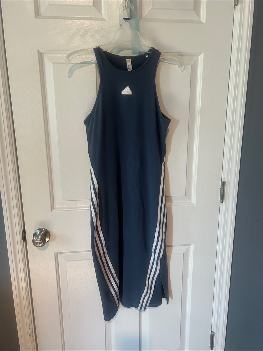 Adidas Navy Sleeveless Sport Dress with White Stripes